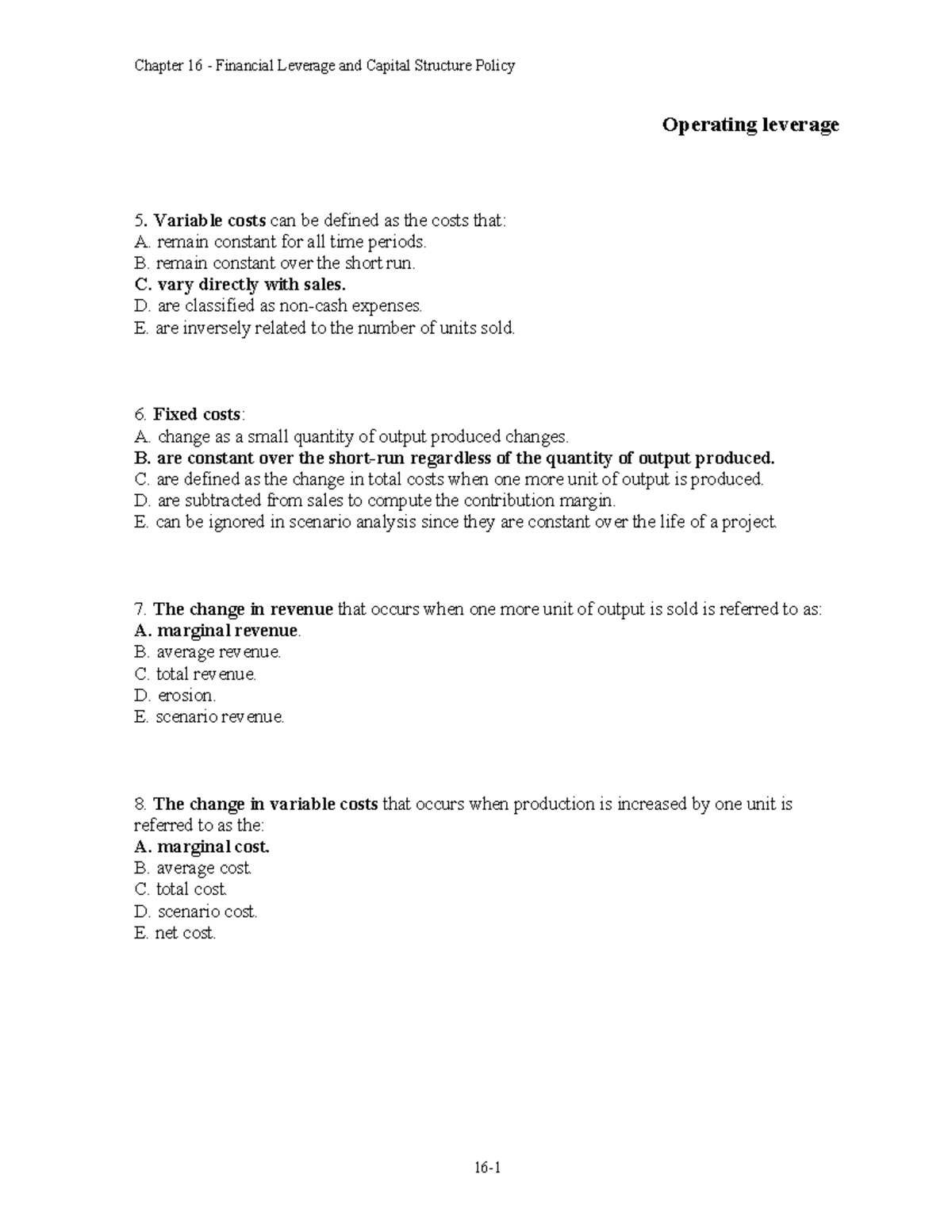 "QB Chapter 3 Quiz: Operating and Financial Leverage Concepts" - Studocu