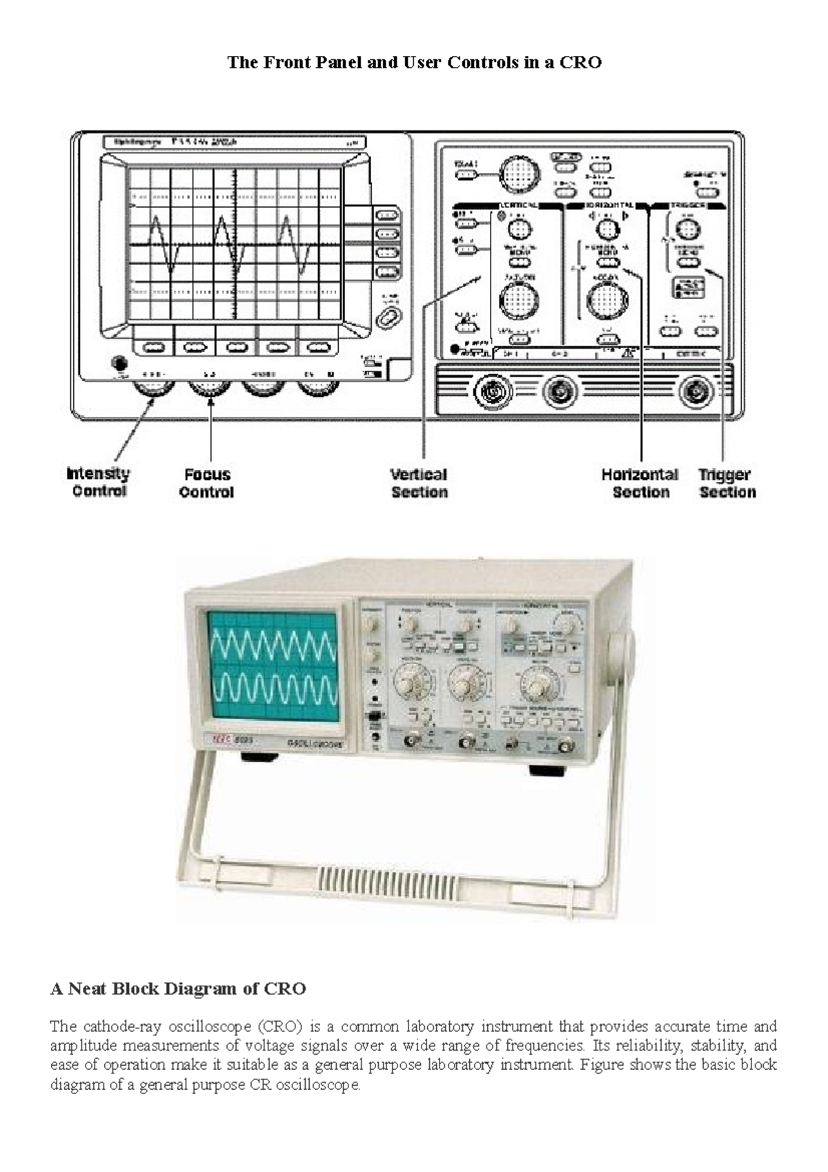 CRO - Working Principles of Cathode Ray Oscilloscope Explained - Studocu