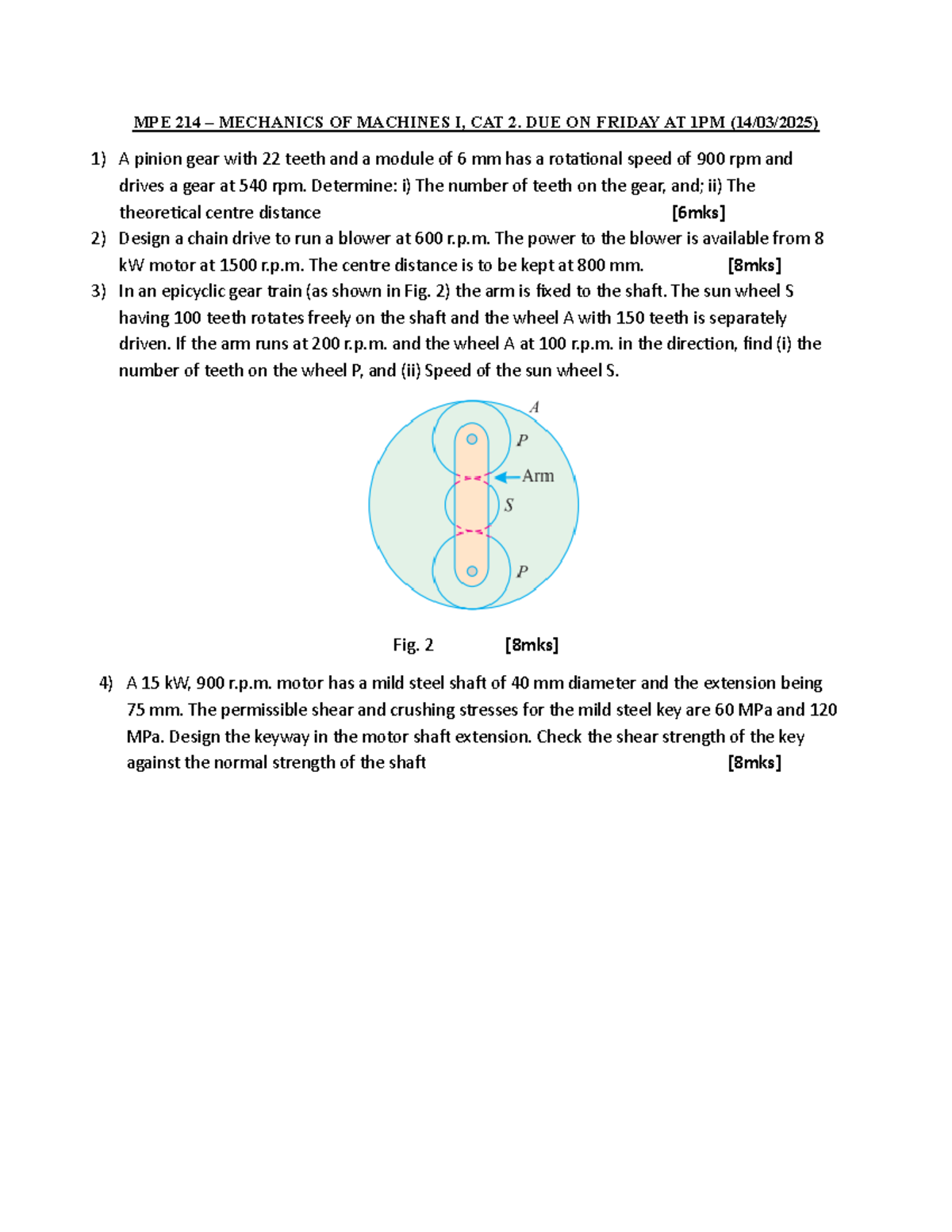 MPE 214 CAT 2 2025 - assignment - MPE 214 – MECHANICS OF MACHINES I ...