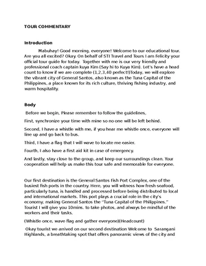 GENERAL SANTOS CITY TOUR EVALUATION FORM - Feedback & Ratings - Studocu