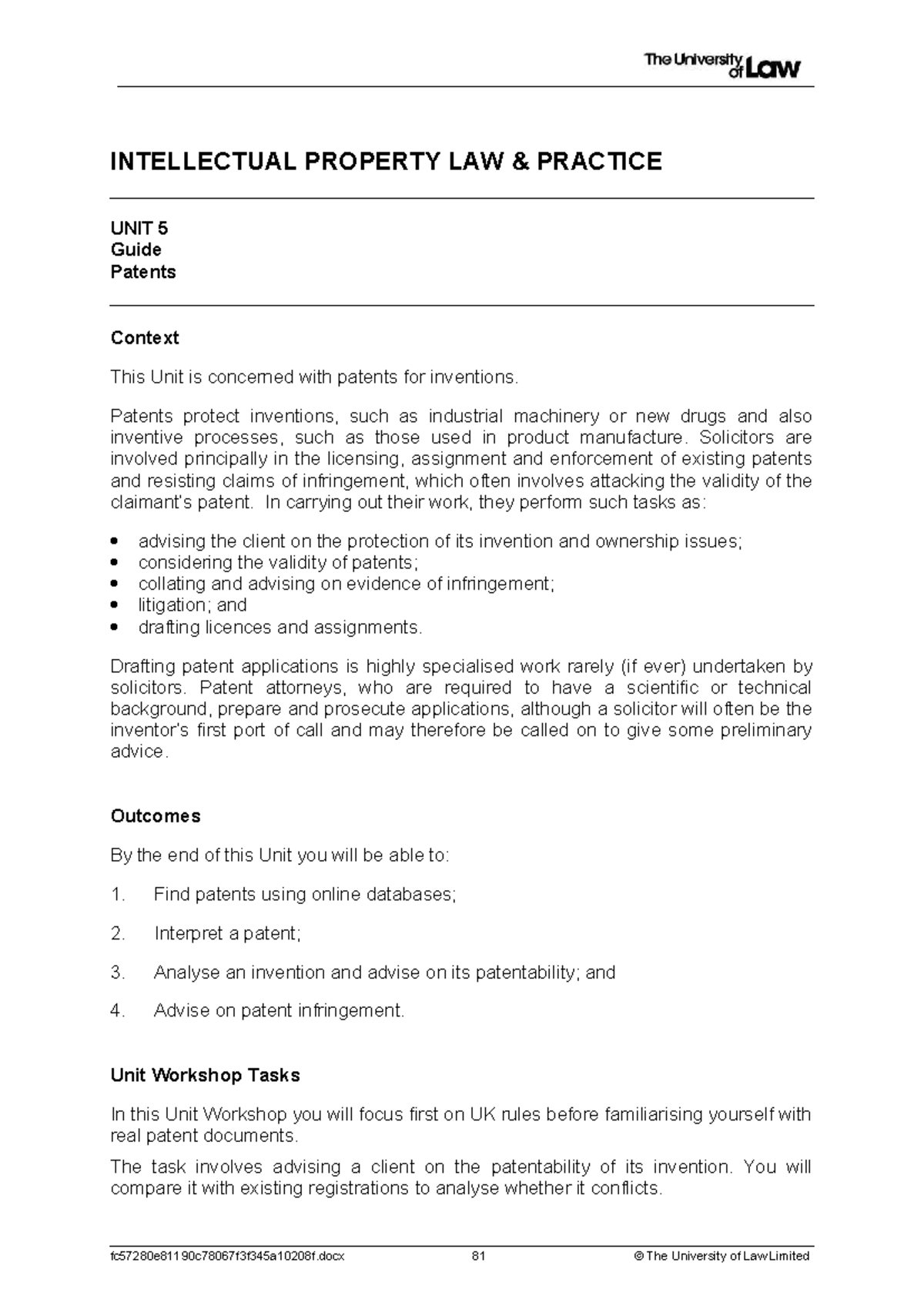 INTELLECTUAL PROPERTY LAW PRACTICE UNIT 5: Patent Guide for Inventions ...