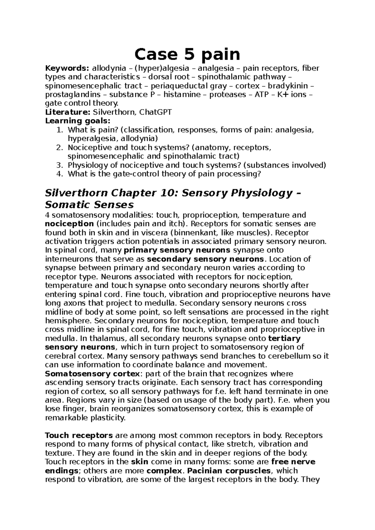 BBS1004 Case Study 5: Understanding Pain Mechanisms and Theories ...