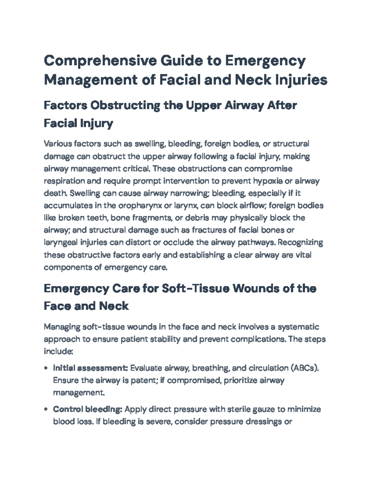 Comprehensive Emergency Management of Facial & Neck Injuries - Studocu