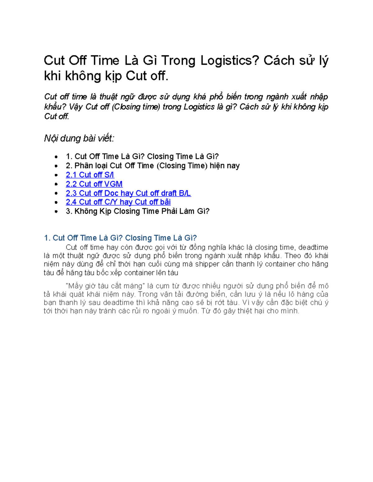 Cut Off Time Là Gì Trong Logistics - Cut off time là thuật ngữ được sử ...