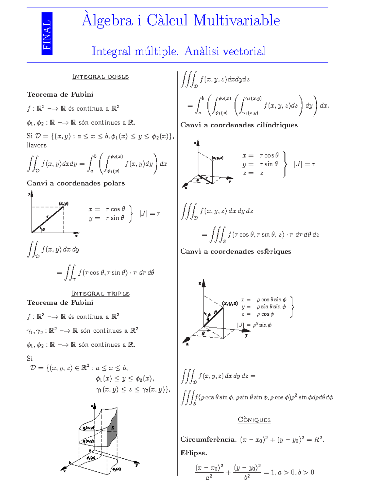 Formulari-ACM4 - Final Exam Notes on Multivariable Calculus - Studocu