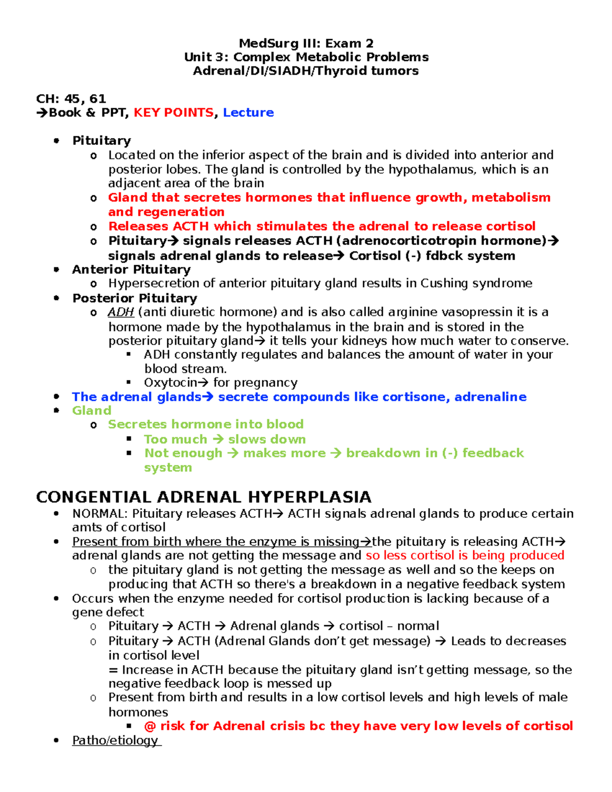 Med Surg III Exam 2: Unit 3 Complex Metabolic Disorders Overview - Studocu