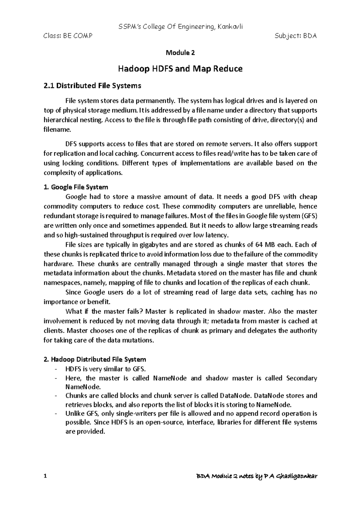 BDA Module 2 Notes: Hadoop HDFS & MapReduce Overview - Studocu