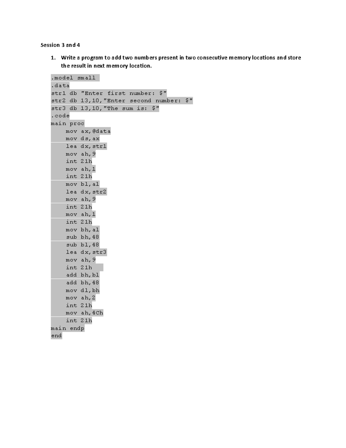 Assembly Lab Report - Program Development in 8086 Assembly - Studocu