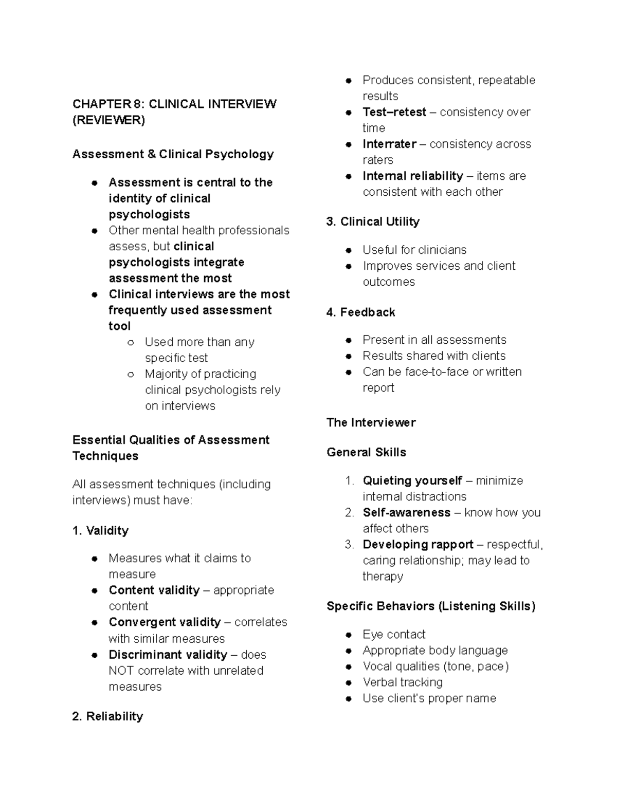 Clinical Psychology Assessment: Chapters 8 & 9 Review (W PR1) - Studocu