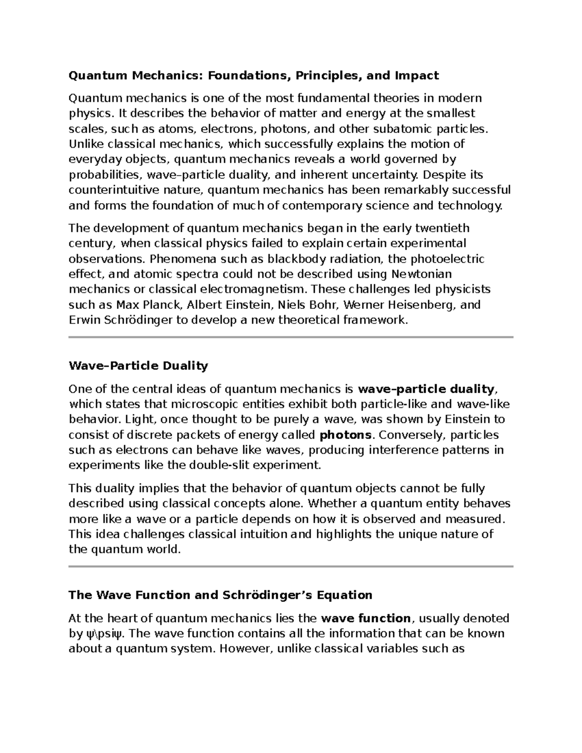 Quantum Mechanics (PHYS 101): Comprehensive Study Notes - Studocu