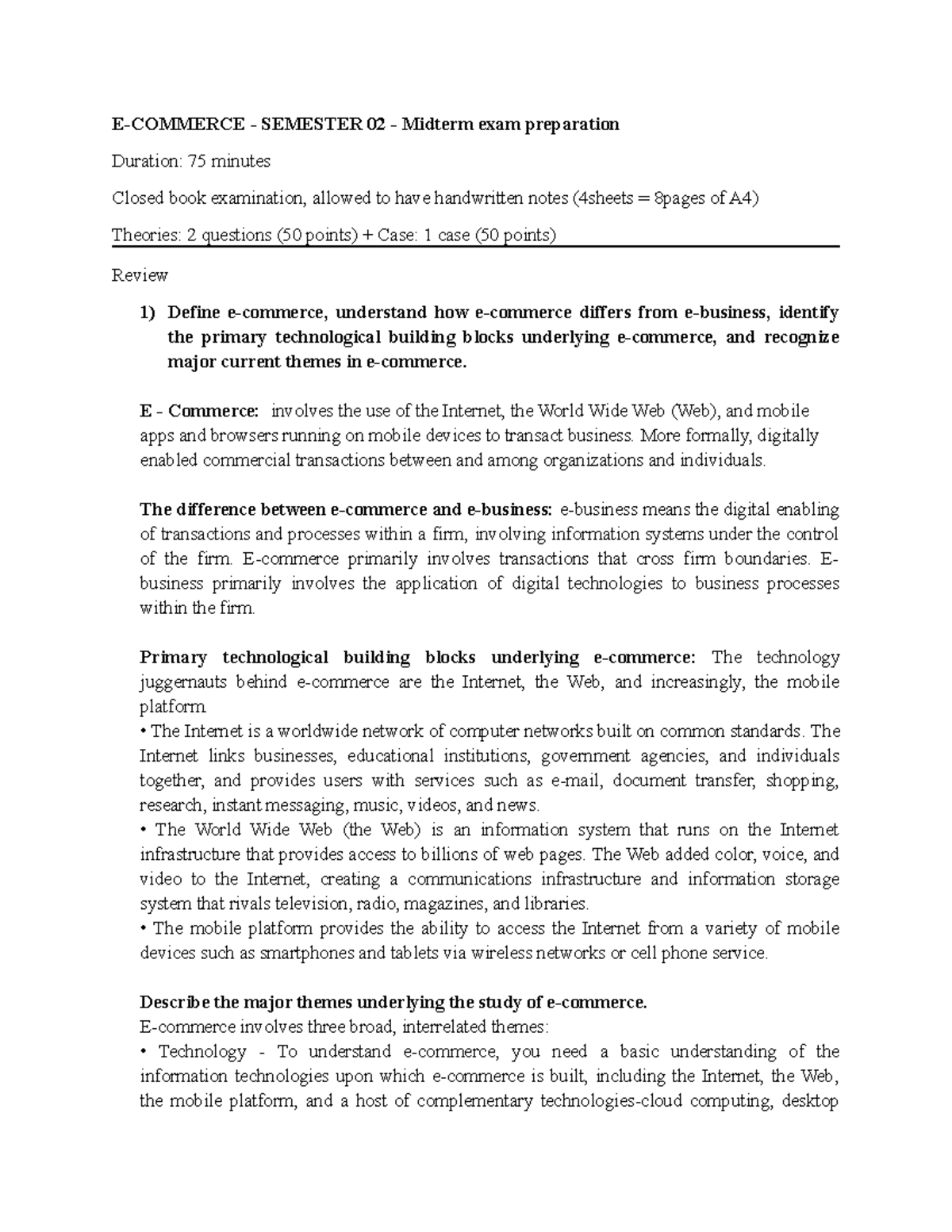 Midterm Preparation Semester 2 2024 - E-COMMERCE - SEMESTER 02 ...
