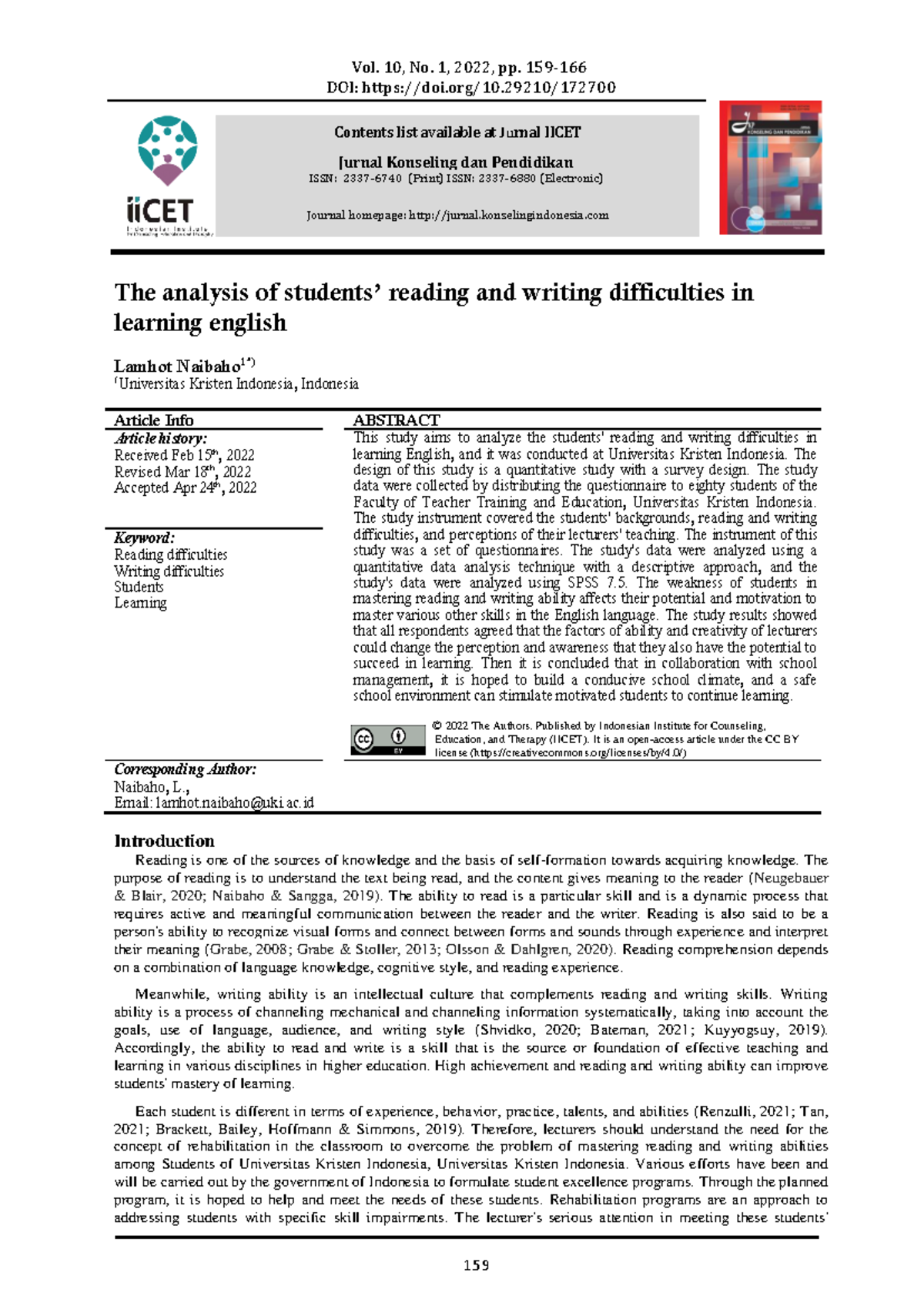 Analysis of Reading and Writing Difficulties in English Learning ...