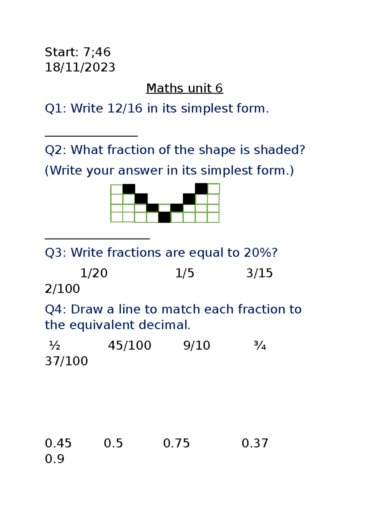 Maths Unit 6 - Simplifying Fractions & Equivalent Values - Studocu