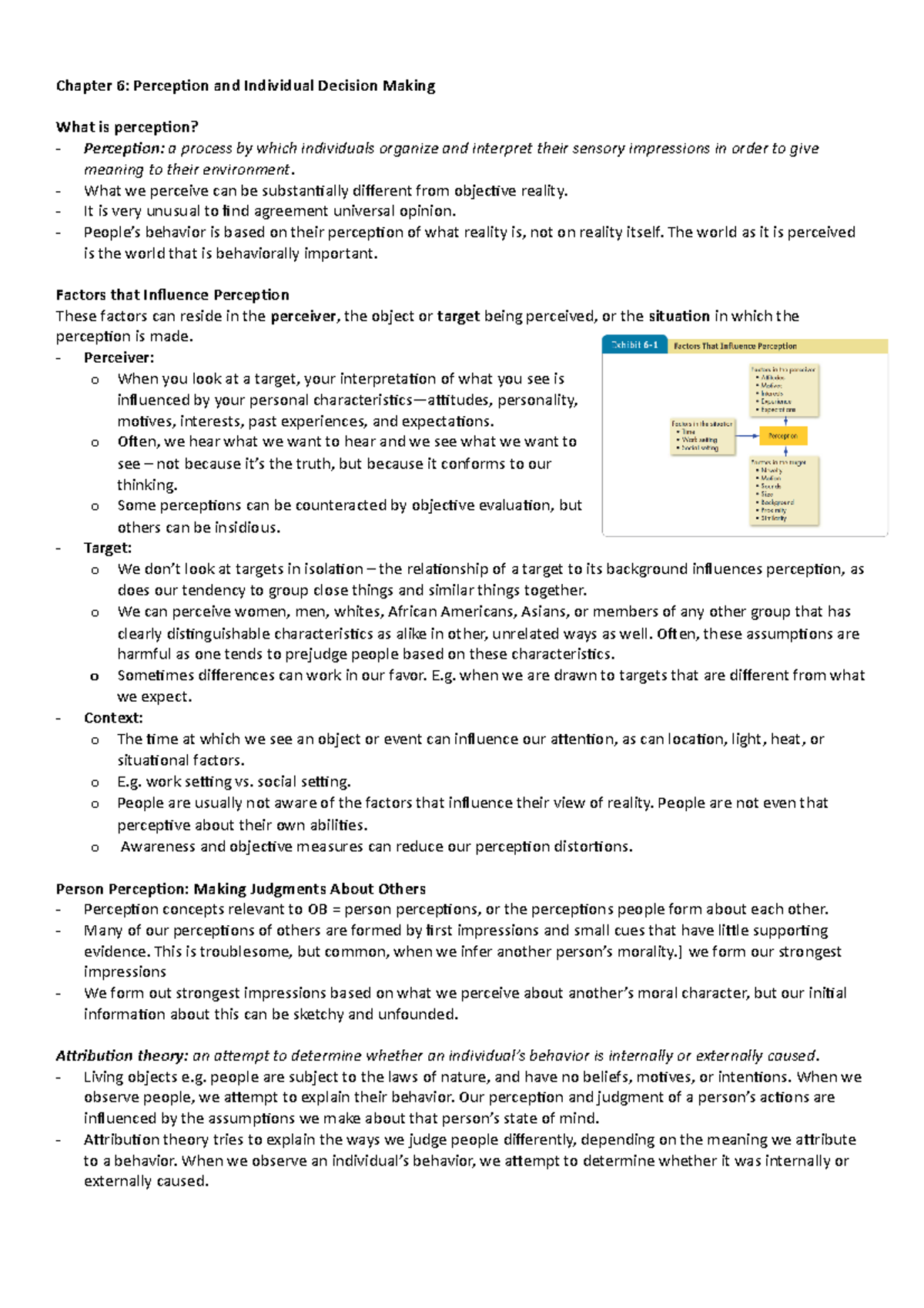 OB 101 Final Exam: Perception & Individual Decision Making Summary ...