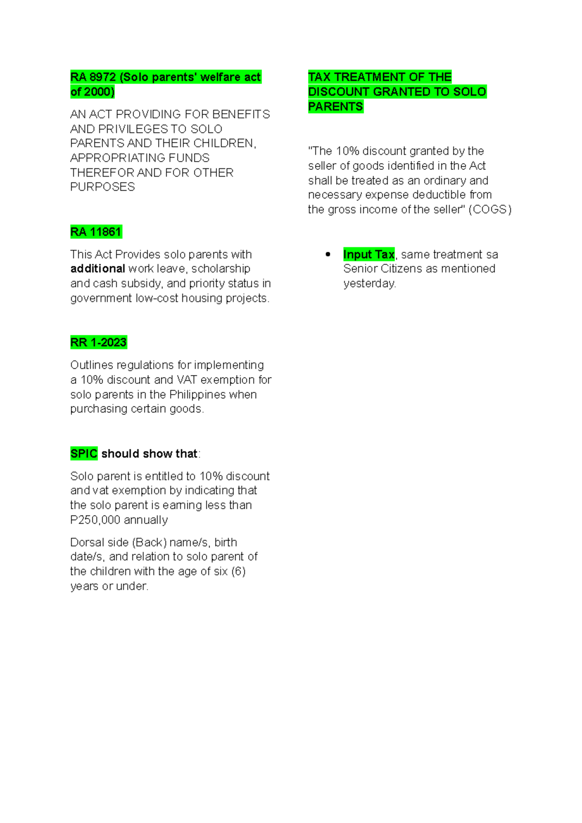 RA 8972 & RA 11861: VAT Reporting Notes for Solo Parents' Benefits ...