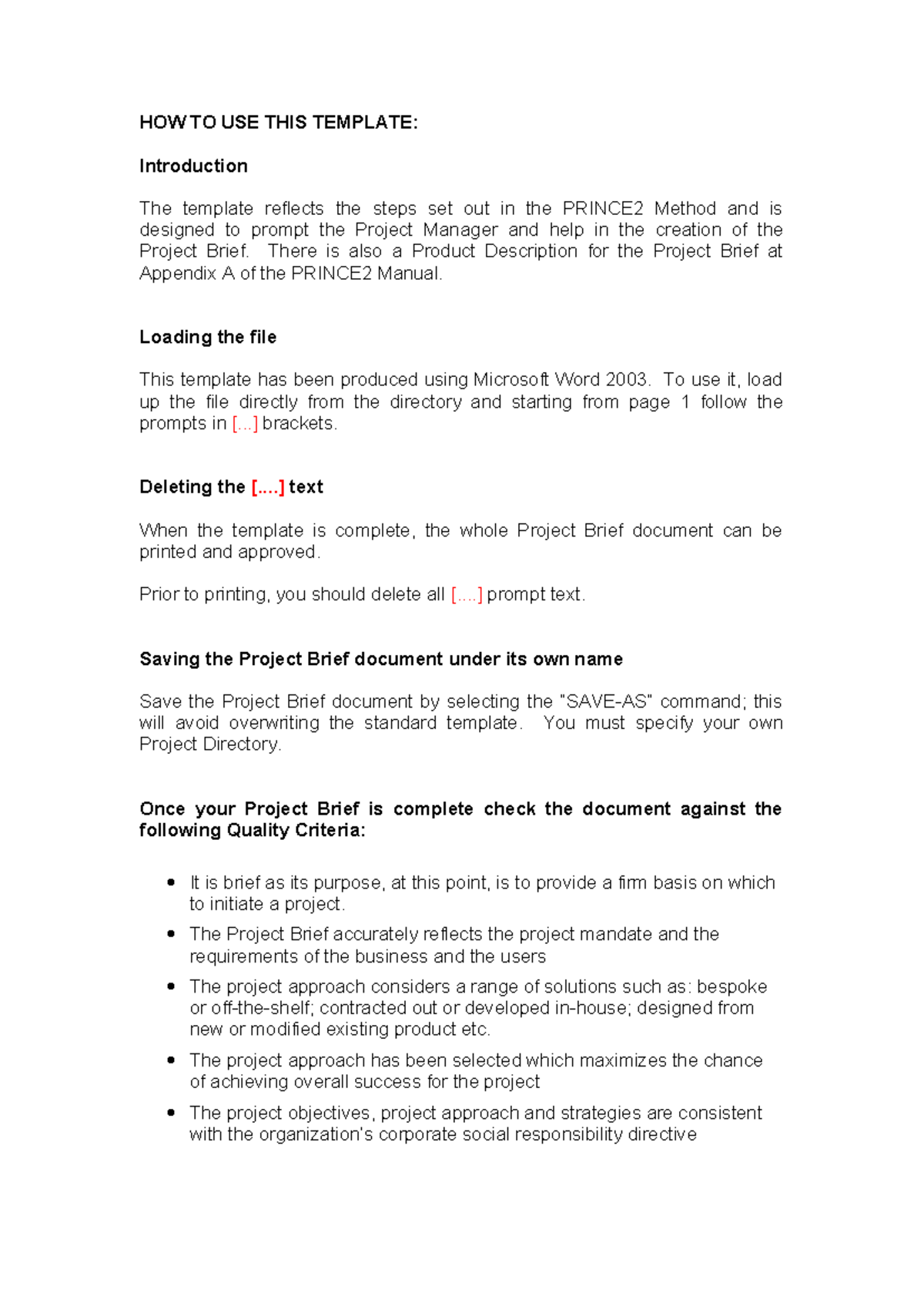 Project Brief - HOW TO USE THIS TEMPLATE: Introduction The template ...
