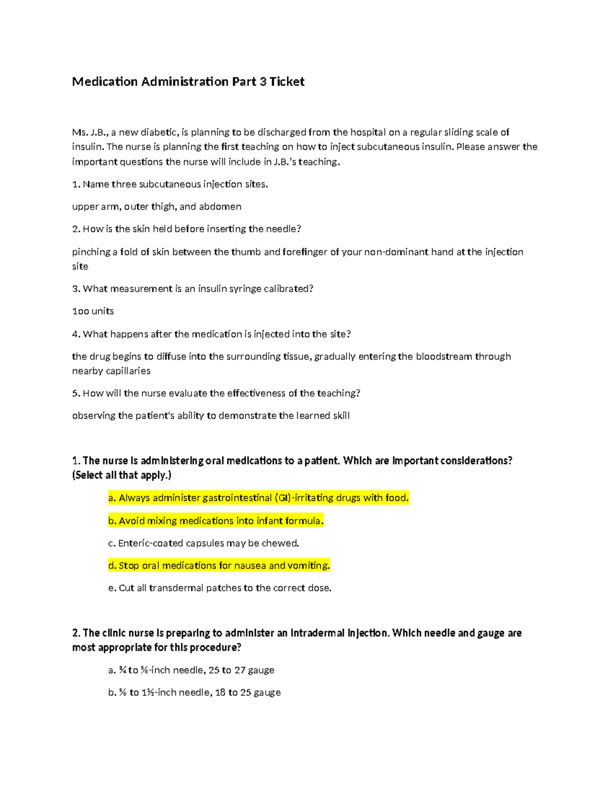 Medication Administration Part 3 Quiz: Key Injection Techniques and ...