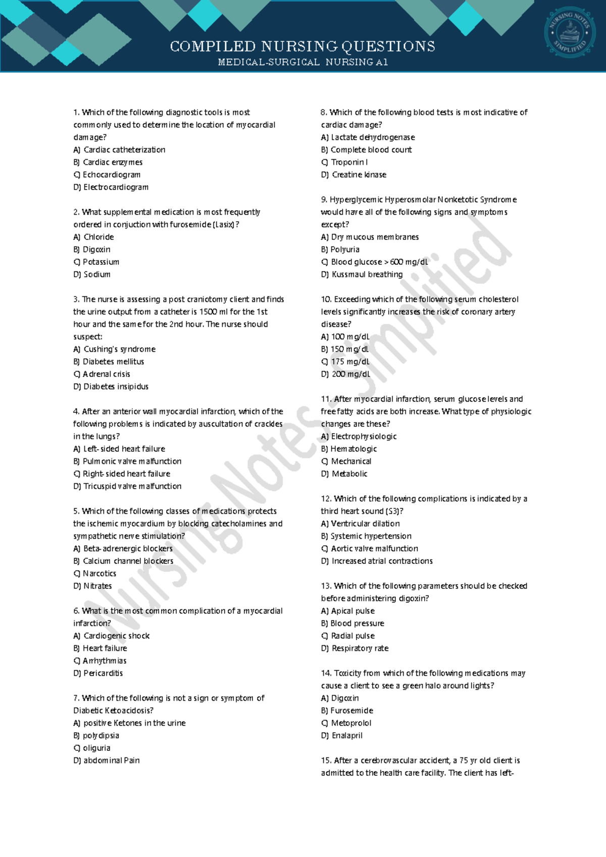 Med Surg-A1 | Key Concepts in Medical-Surgical Nursing Exam Prep - Studocu