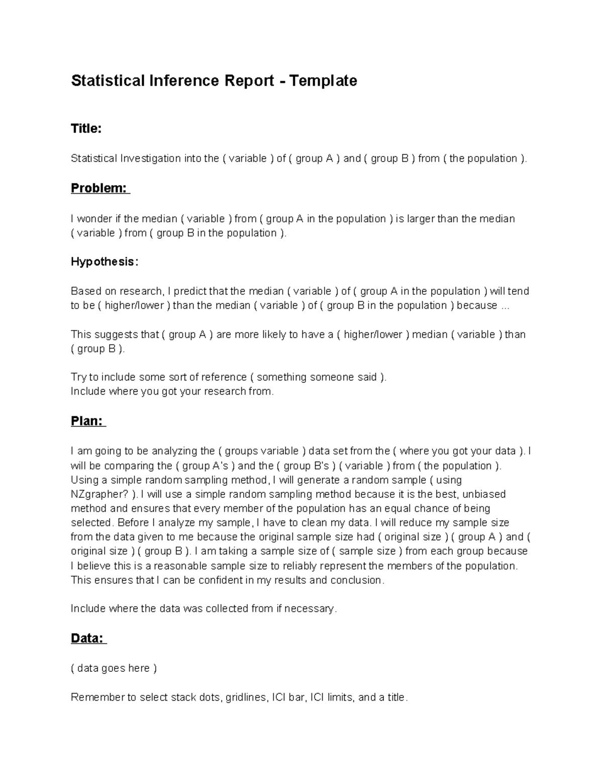 Year 12 Stat Inference Report Template and Guidelines - Studocu