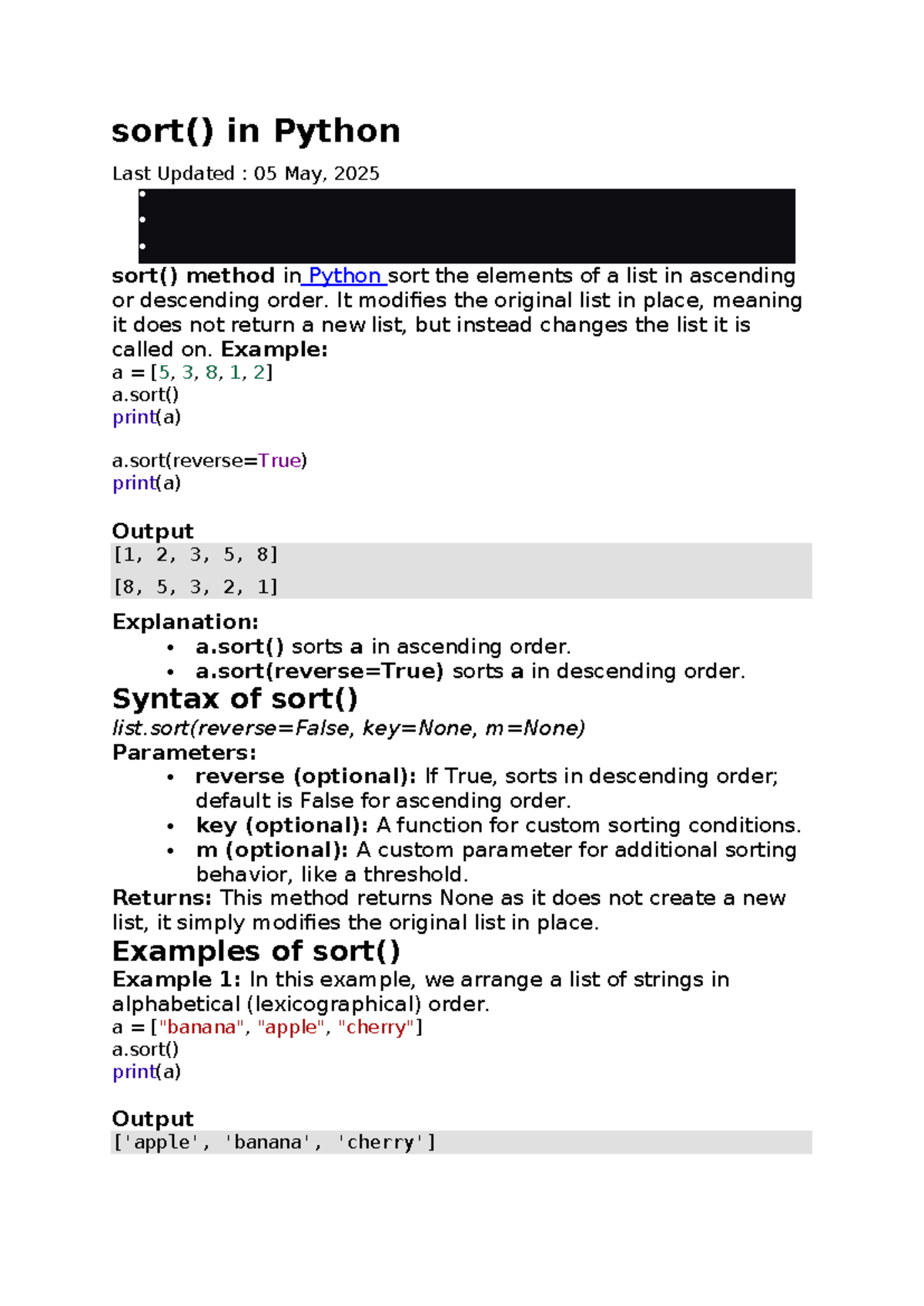 Using the sort() Method in Python: A Comprehensive Guide - Studocu