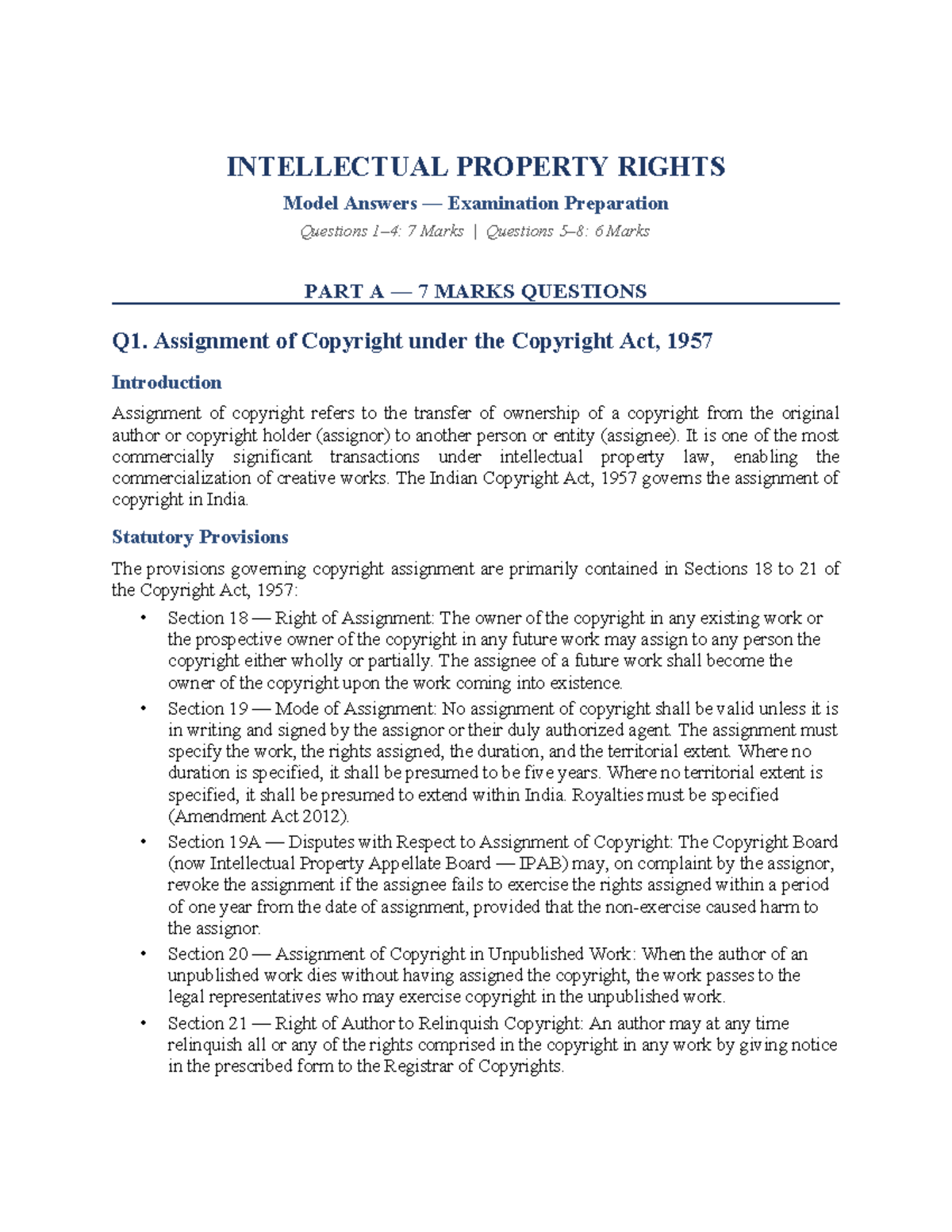 IPR Model Answers: Examination Prep for Copyright & Biodiversity Law ...