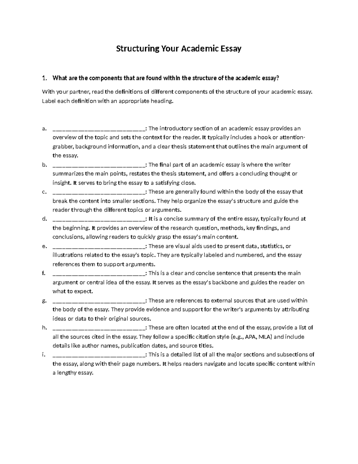 Structuring Your Academic Essay - What are the components that are ...