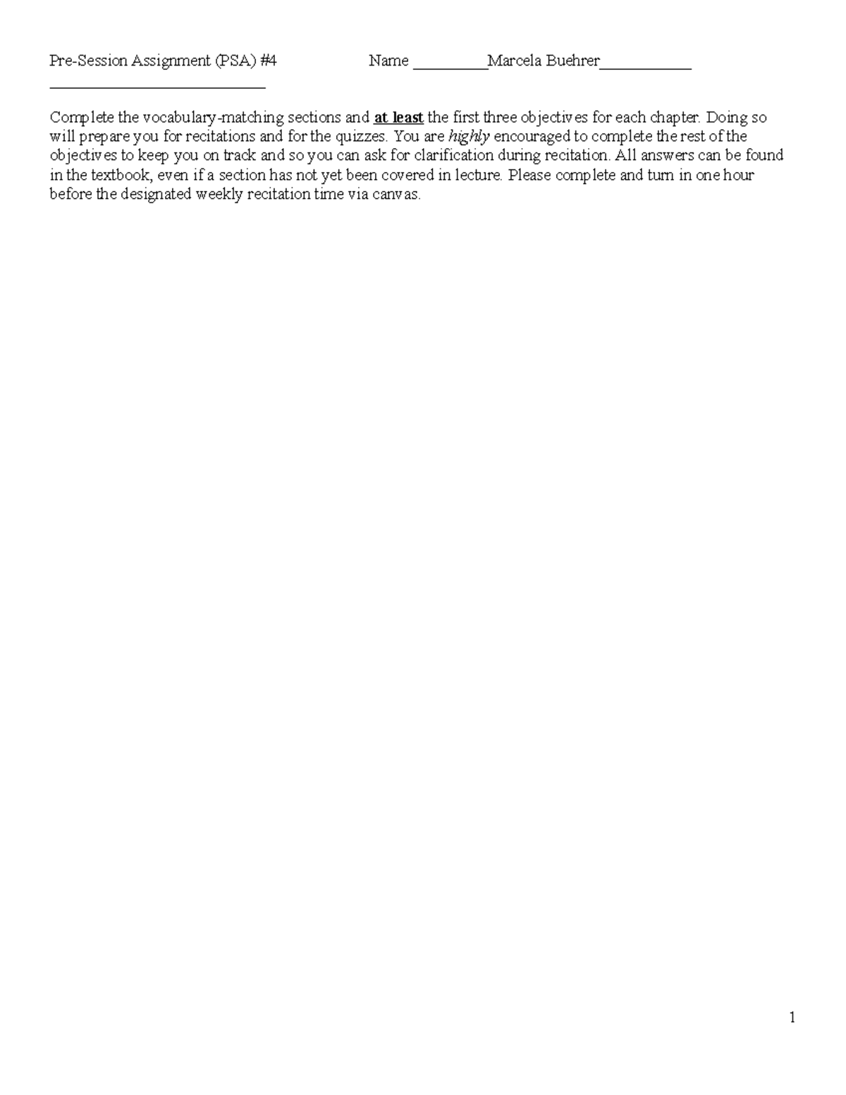 PSA 4 - Recitation PSA 4 - Pre-Session Assignment (PSA) #4 Name Marcela ...