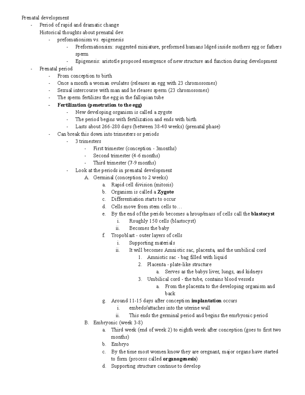 Final Exam Study Guide for MATH 101: Prenatal Development Overview ...