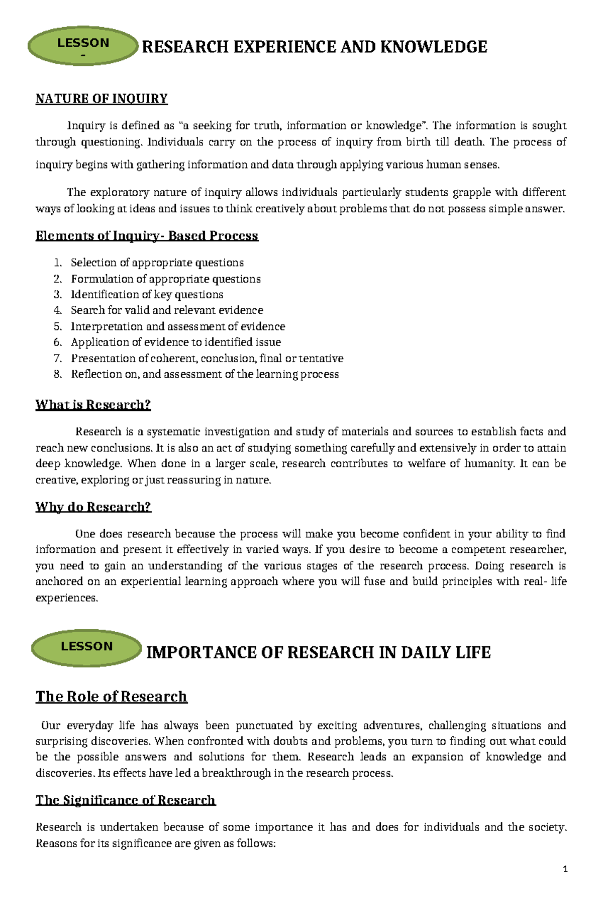 PRAC-RES 1: Understanding Research Inquiry, Importance, and Ethics ...