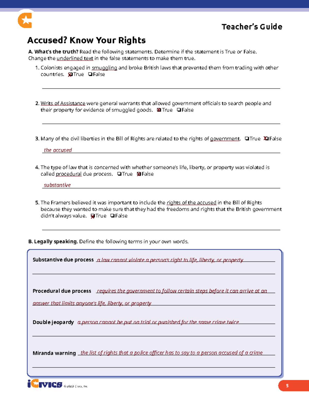 Accused? Know Your Rights - Answer Key for iCivics 2023 - Studocu