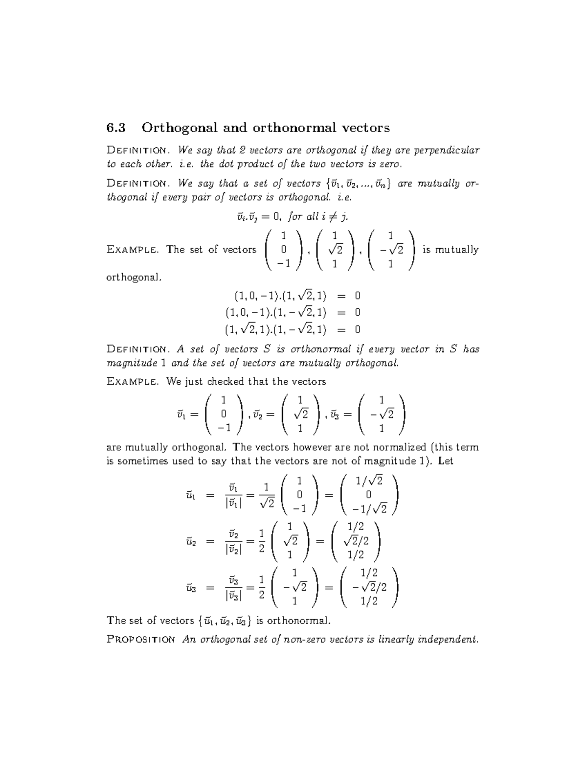 6.3 Orthonormal and Orthogonal Vectors: Definitions & Examples - Studocu