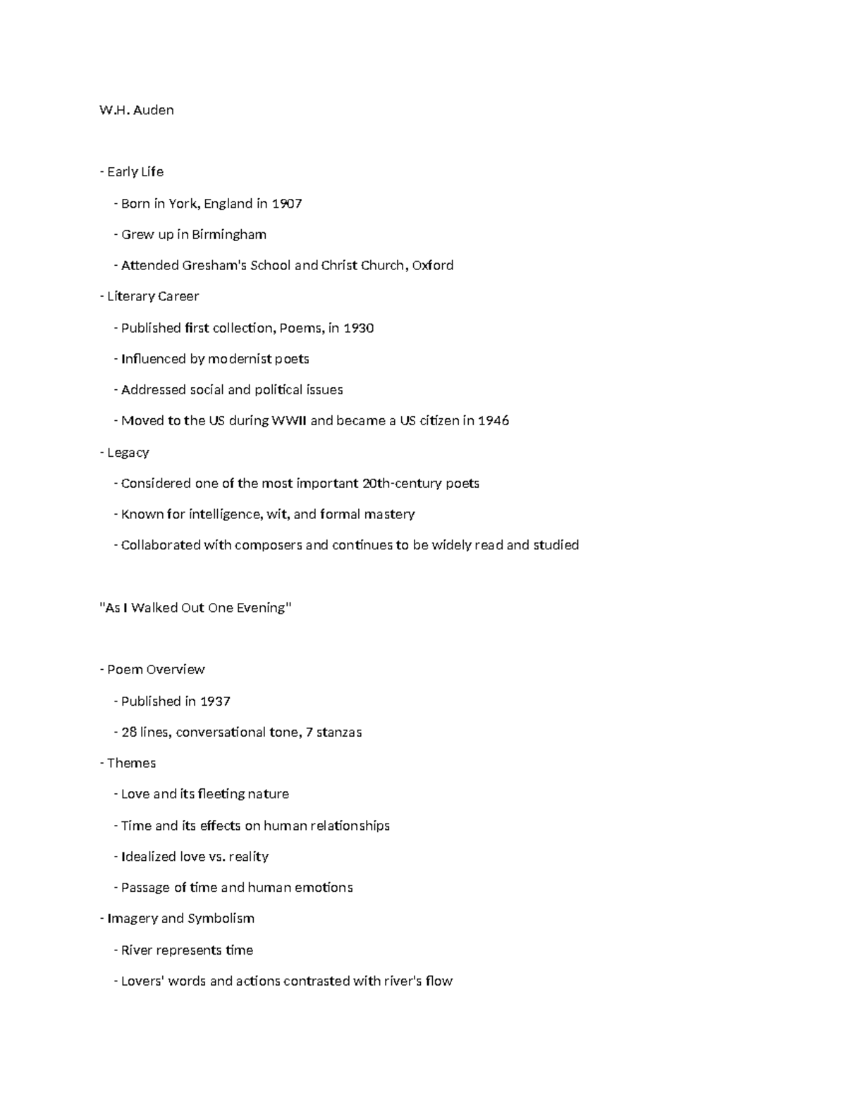 AS I Walked Out One Evening: An Analysis of W.H. Auden's Poem - Studocu