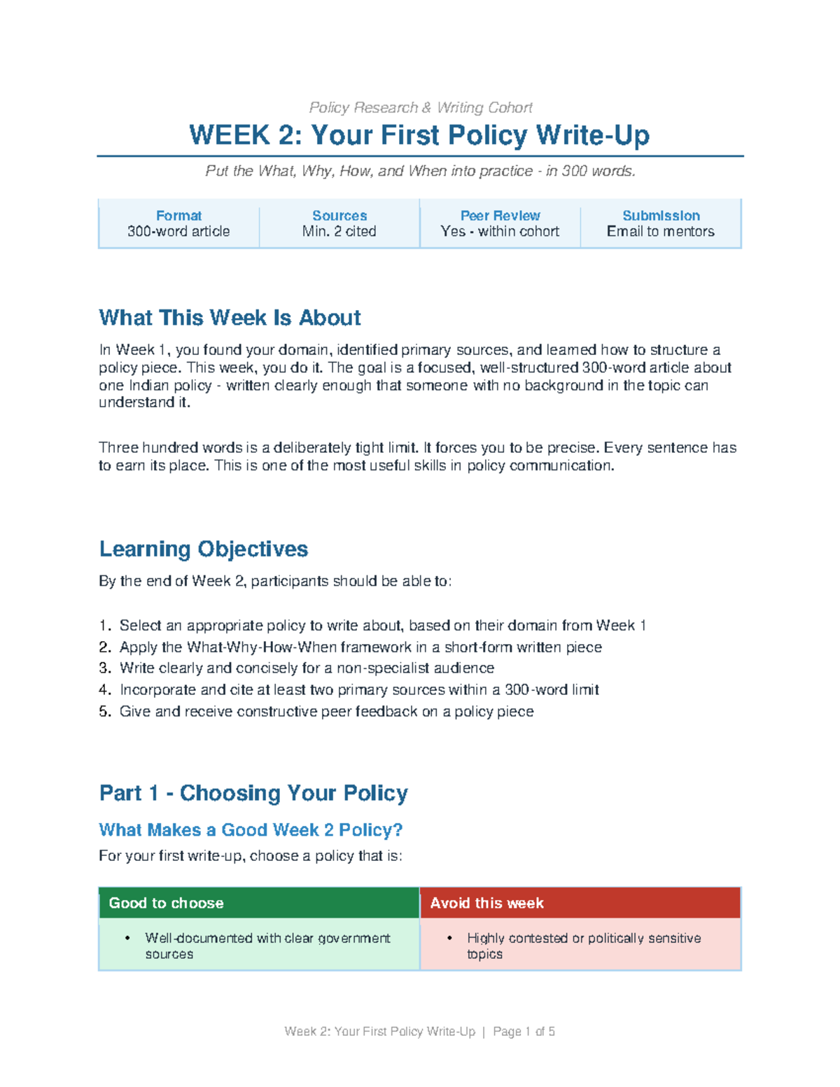 POL 101: Week 2 Policy Writing - Your First Policy Analysis - Studocu