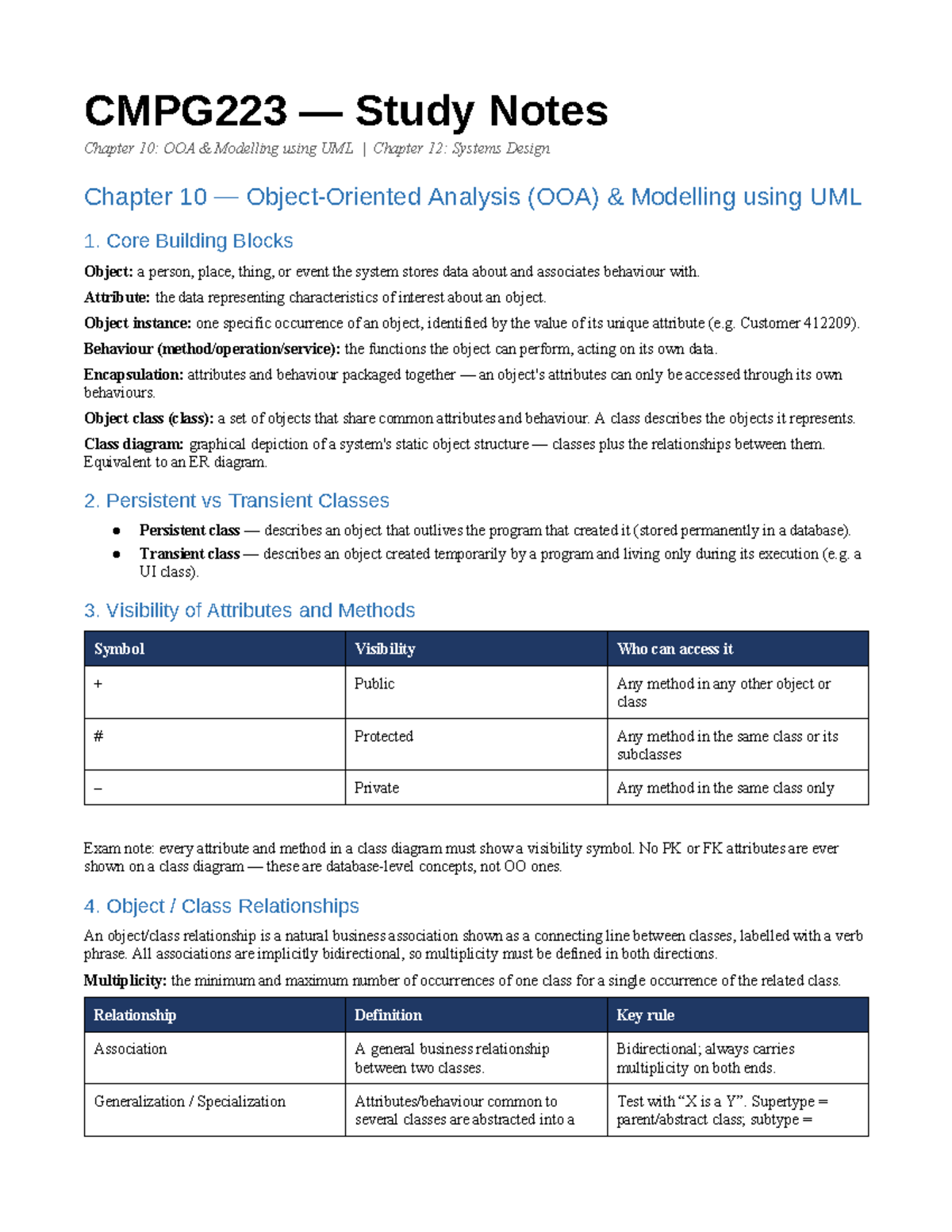 CMPG223 Study Notes: OOA Modelling & Systems Design (Ch10 & Ch12) - Studocu