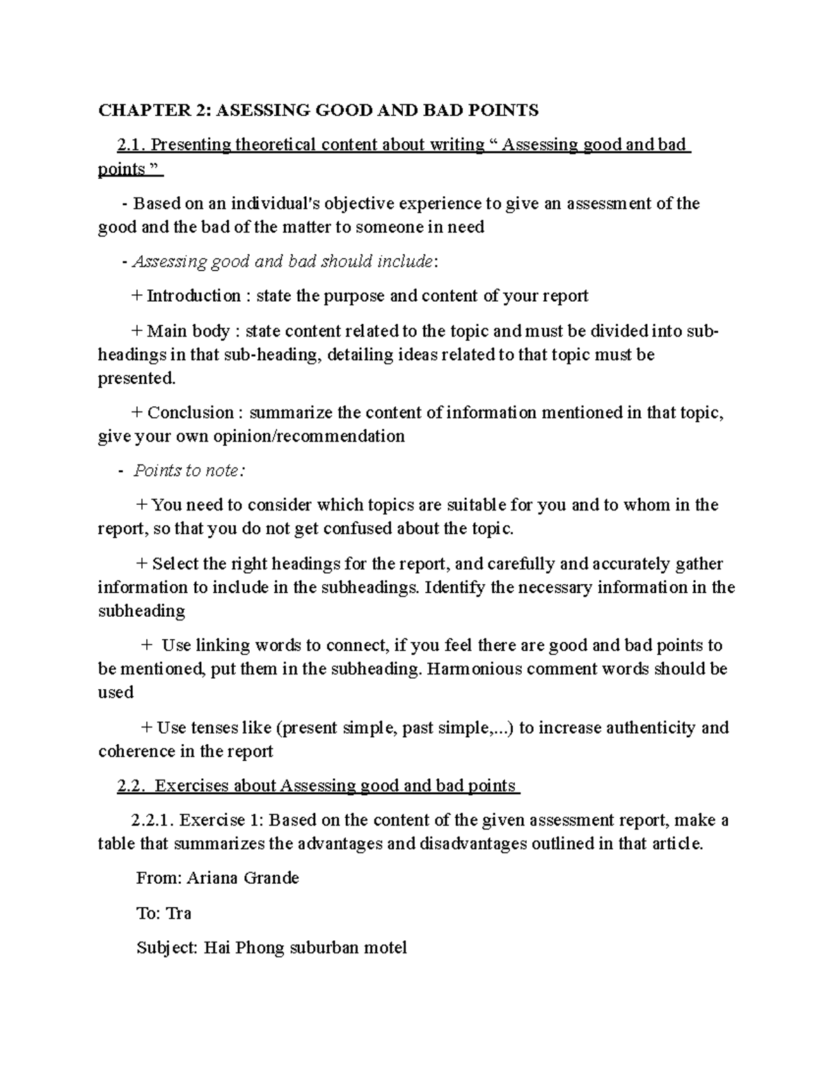 Chapter 2 - bài tập - CHAPTER 2: ASESSING GOOD AND BAD POINTS ...