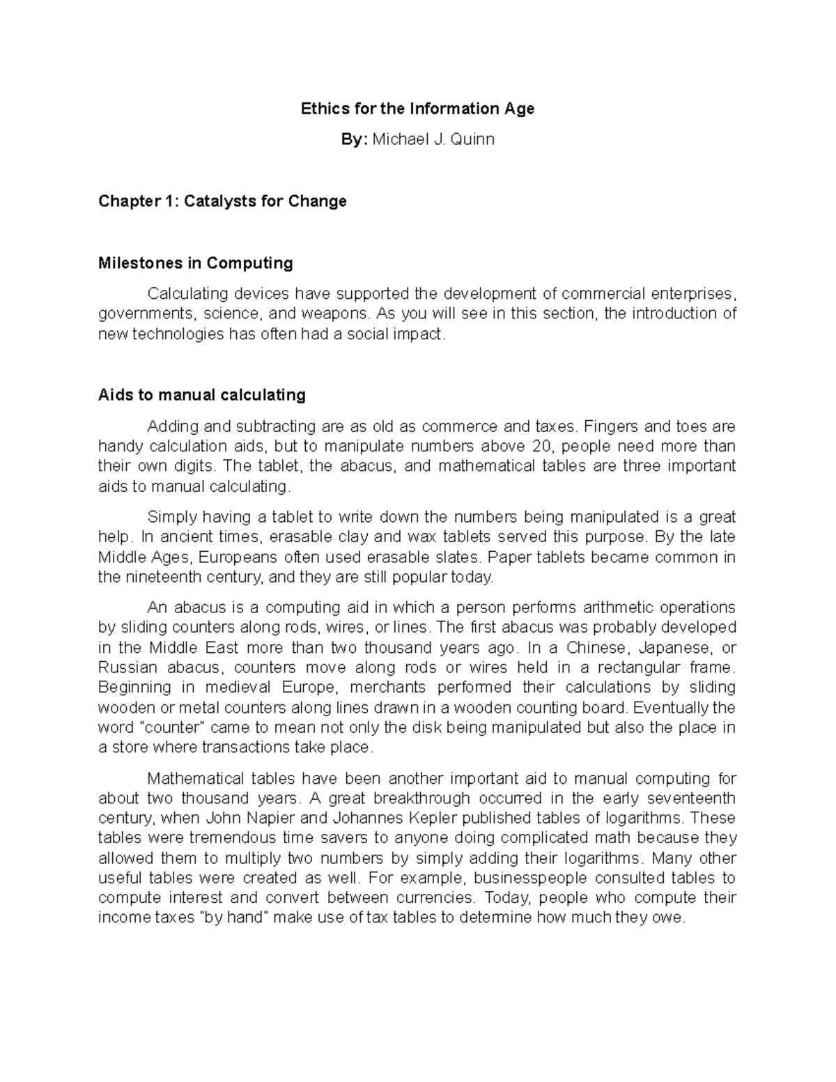 Chapter 1 Catalysts for Change Milestones in Computing - Ethics for the ...