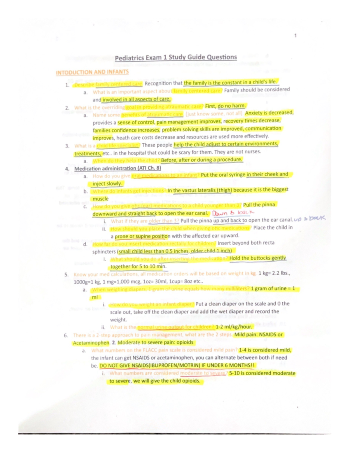 PEDS 101: Pediatrics Exam 1 Study Guide for Infants & Atraumatic Care ...