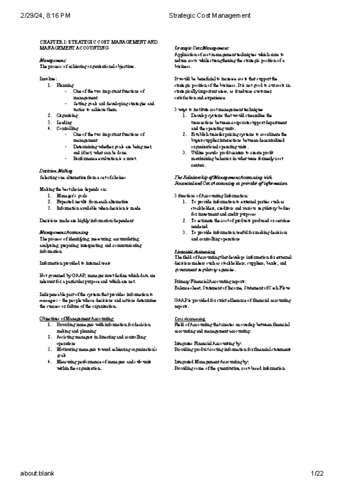 Strategic Cost Management: Overview of Management Accounting Concepts ...