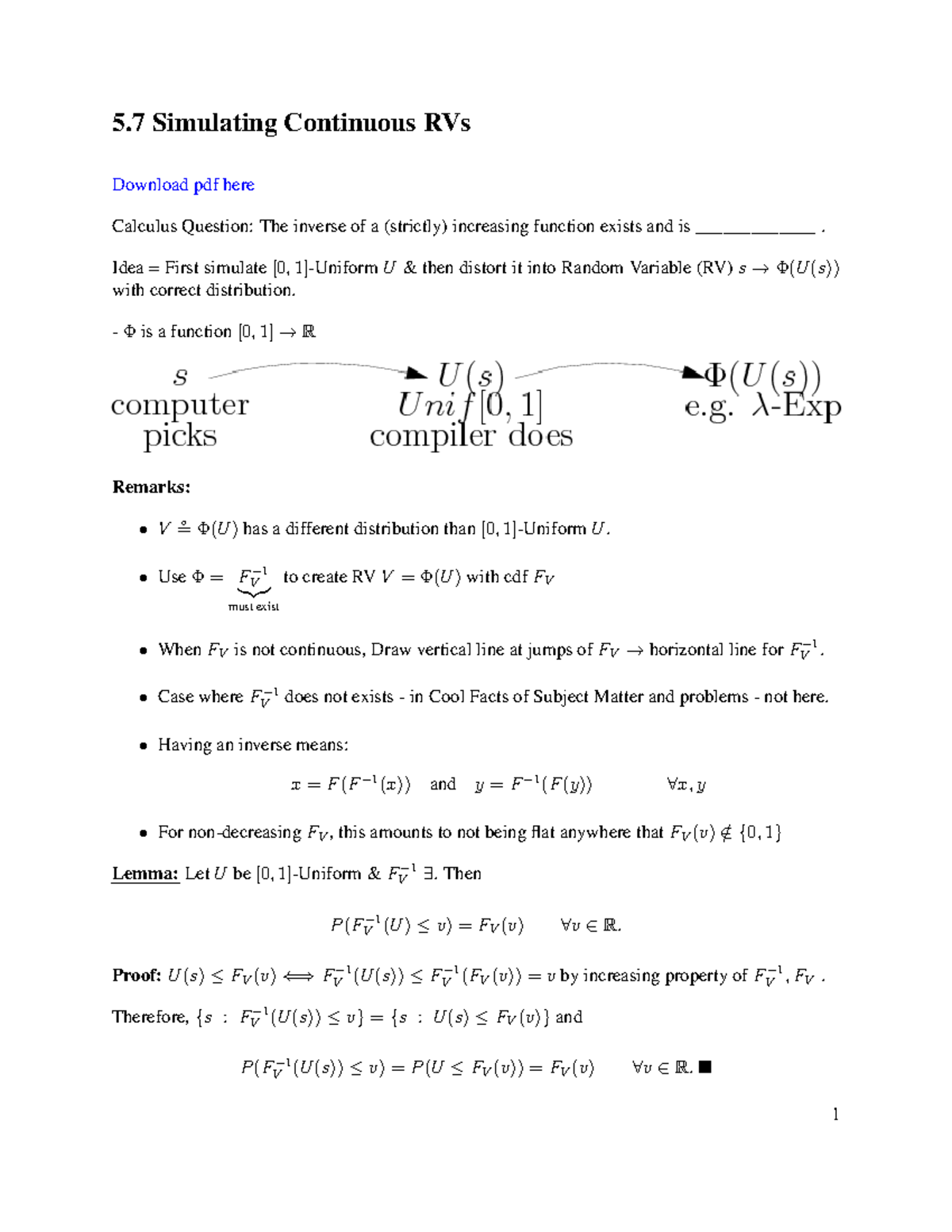 5.7 - Simulating Continuous Random Variables - 5 Simulating Continuous ...