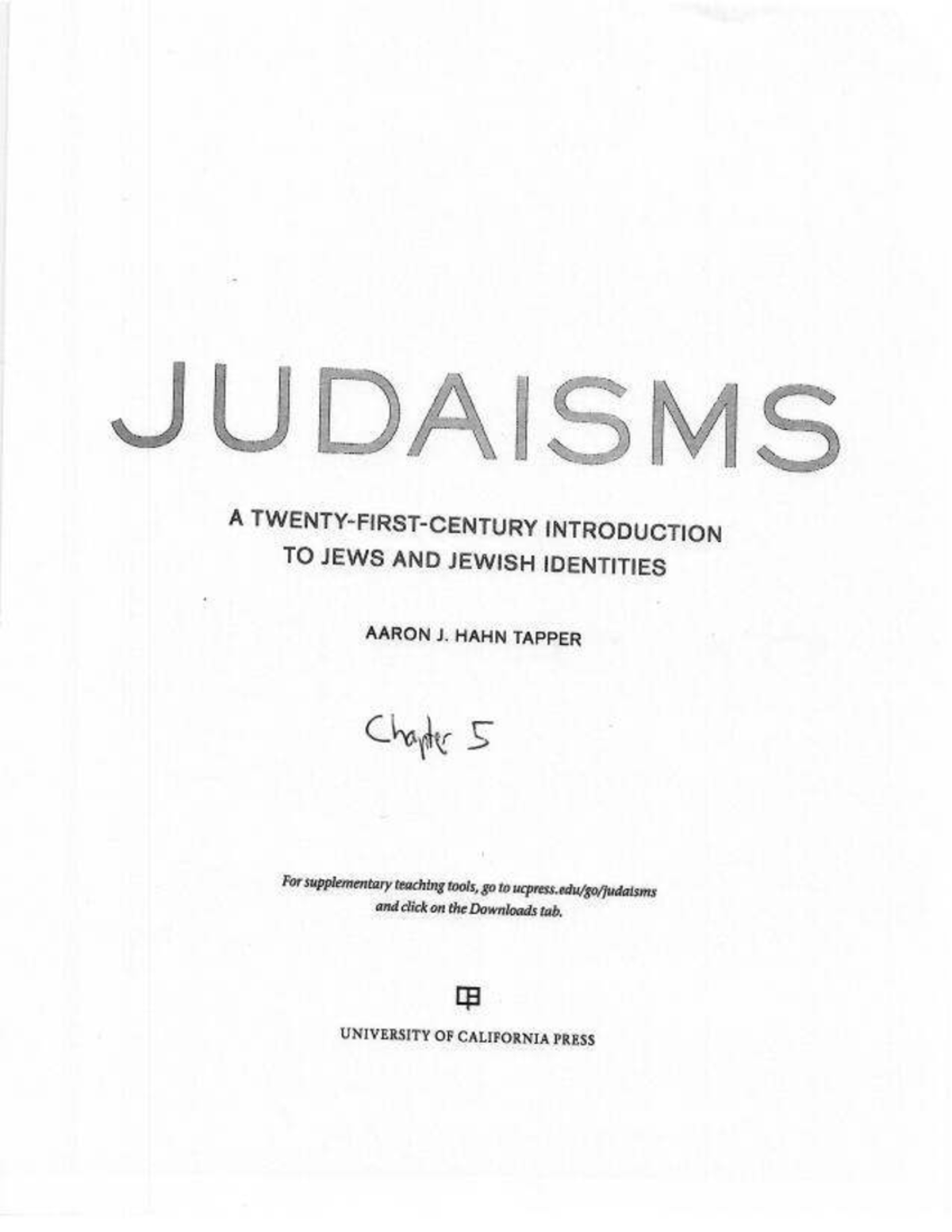 AARON J. HAHN TAPPER JUDAISMS: Chapter 5 Study Guide on Jewish Identity ...