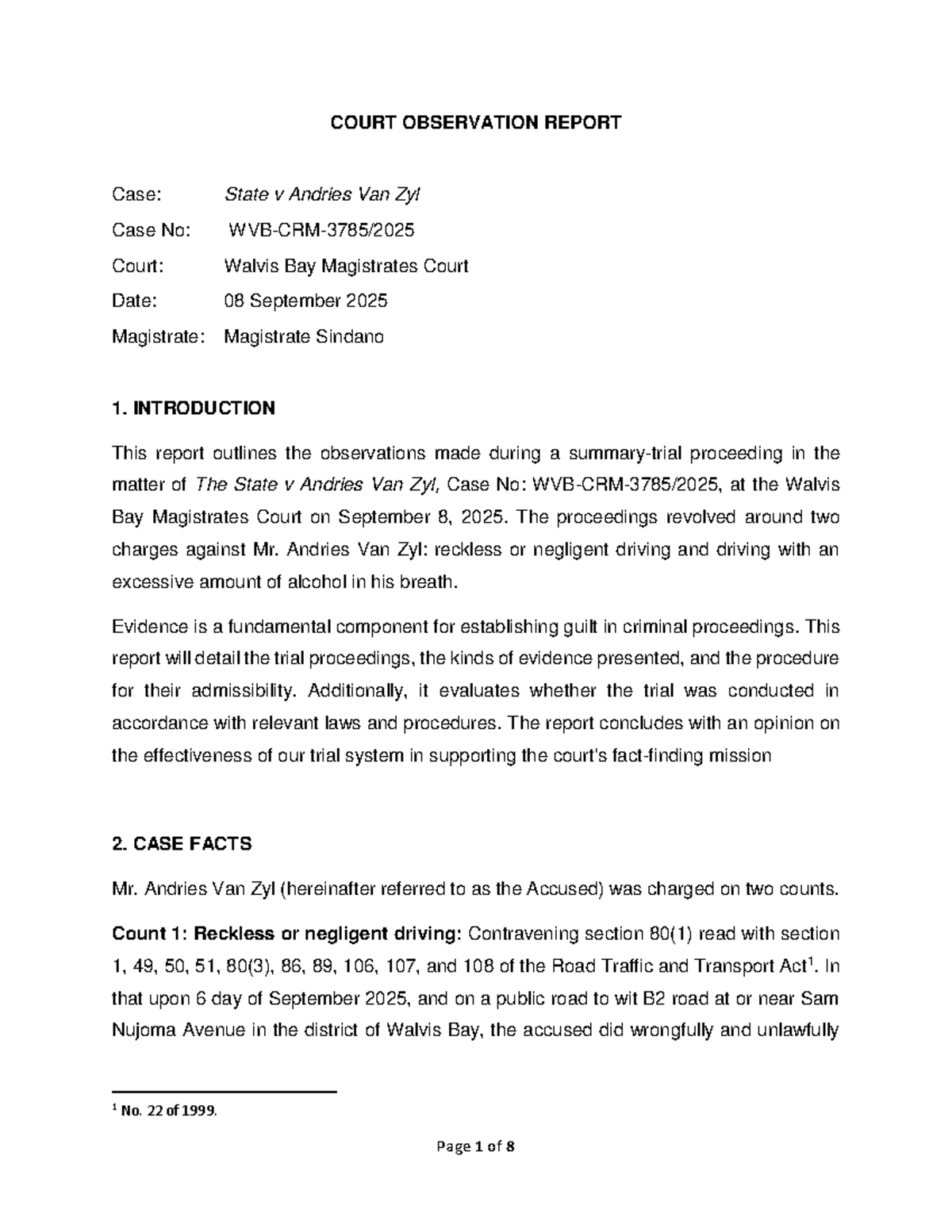 COURT OBSERVATION REPORT: State v Andries Van Zyl (Case No: 2025) - Studocu