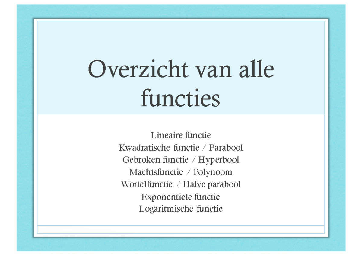 Overzicht van Functies in Basiswiskunde (Basiswiskunde) - Studeersnel