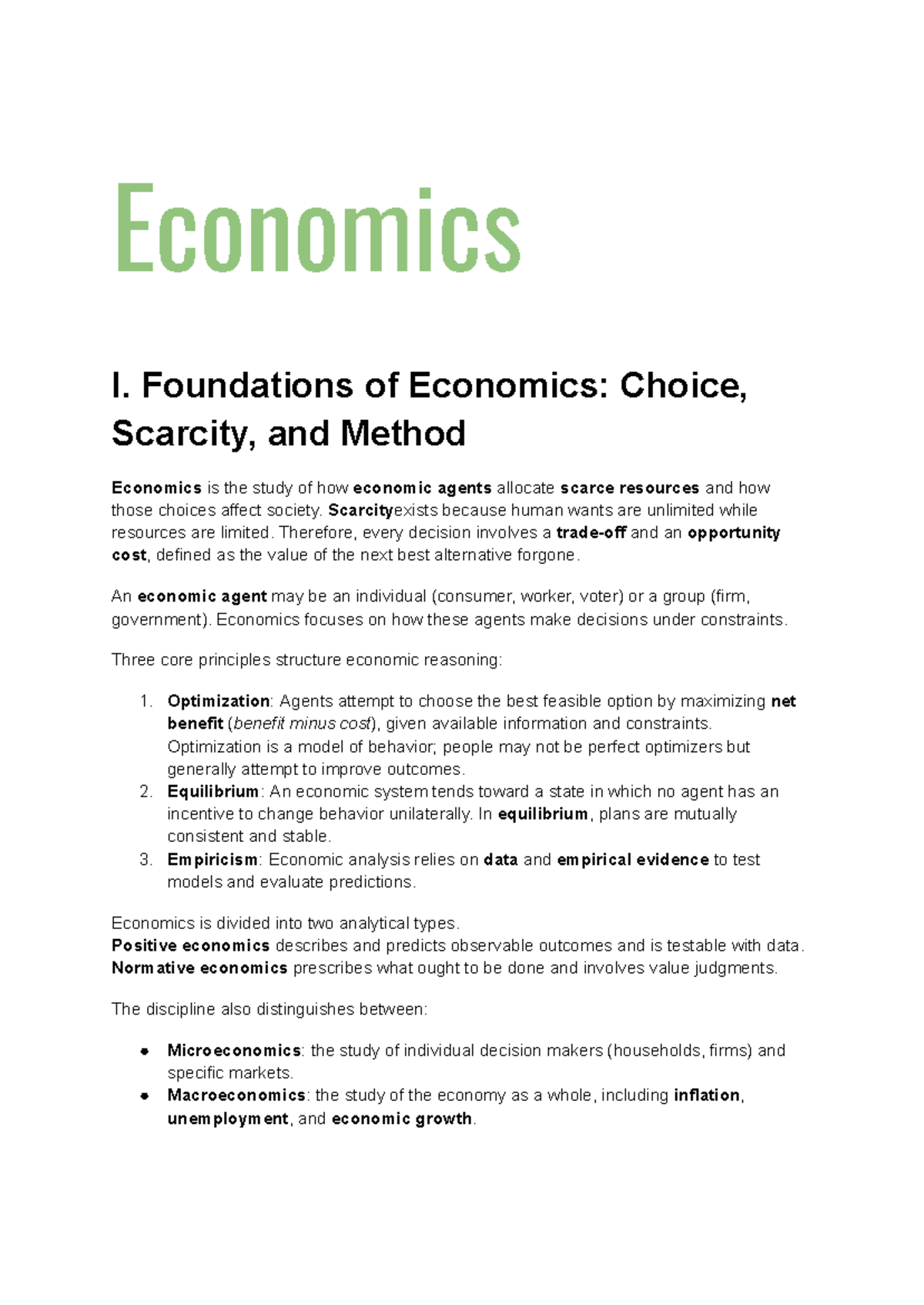 Economics I: Foundations of Choice, Scarcity, and Method Analysis ...