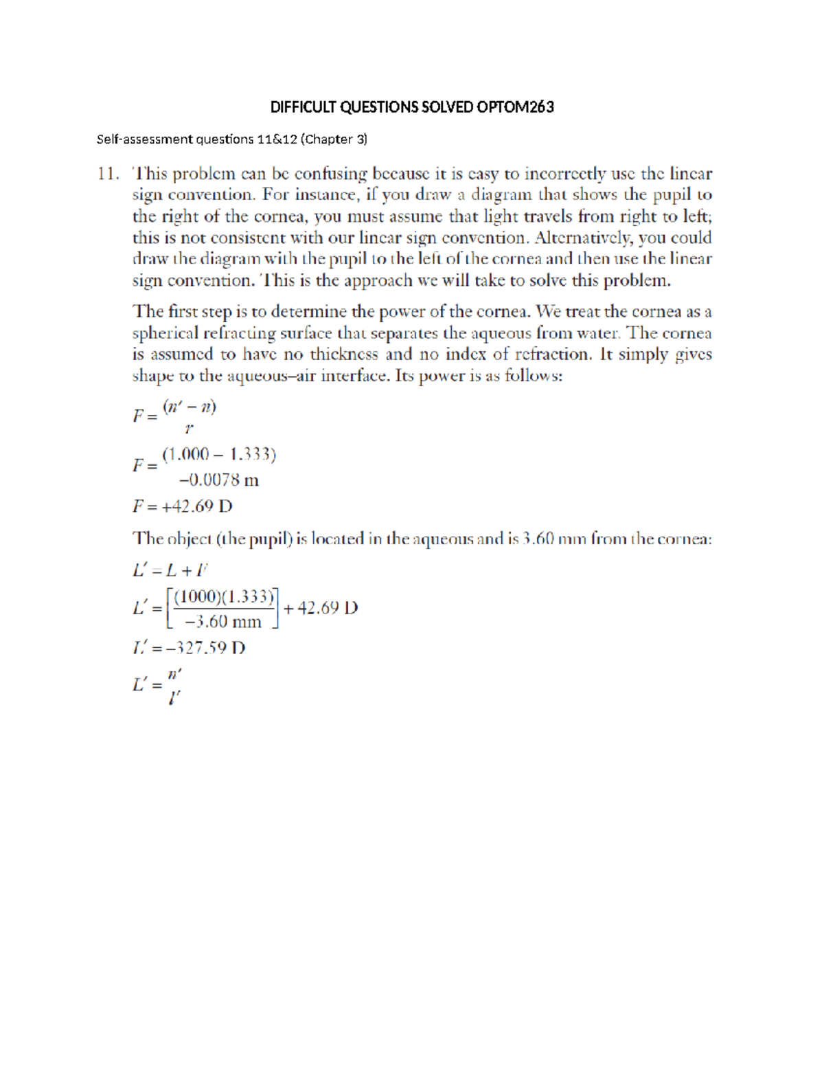 Difficult Questions Solved OPTOM263 - Essential Optics - DIFFICULT ...