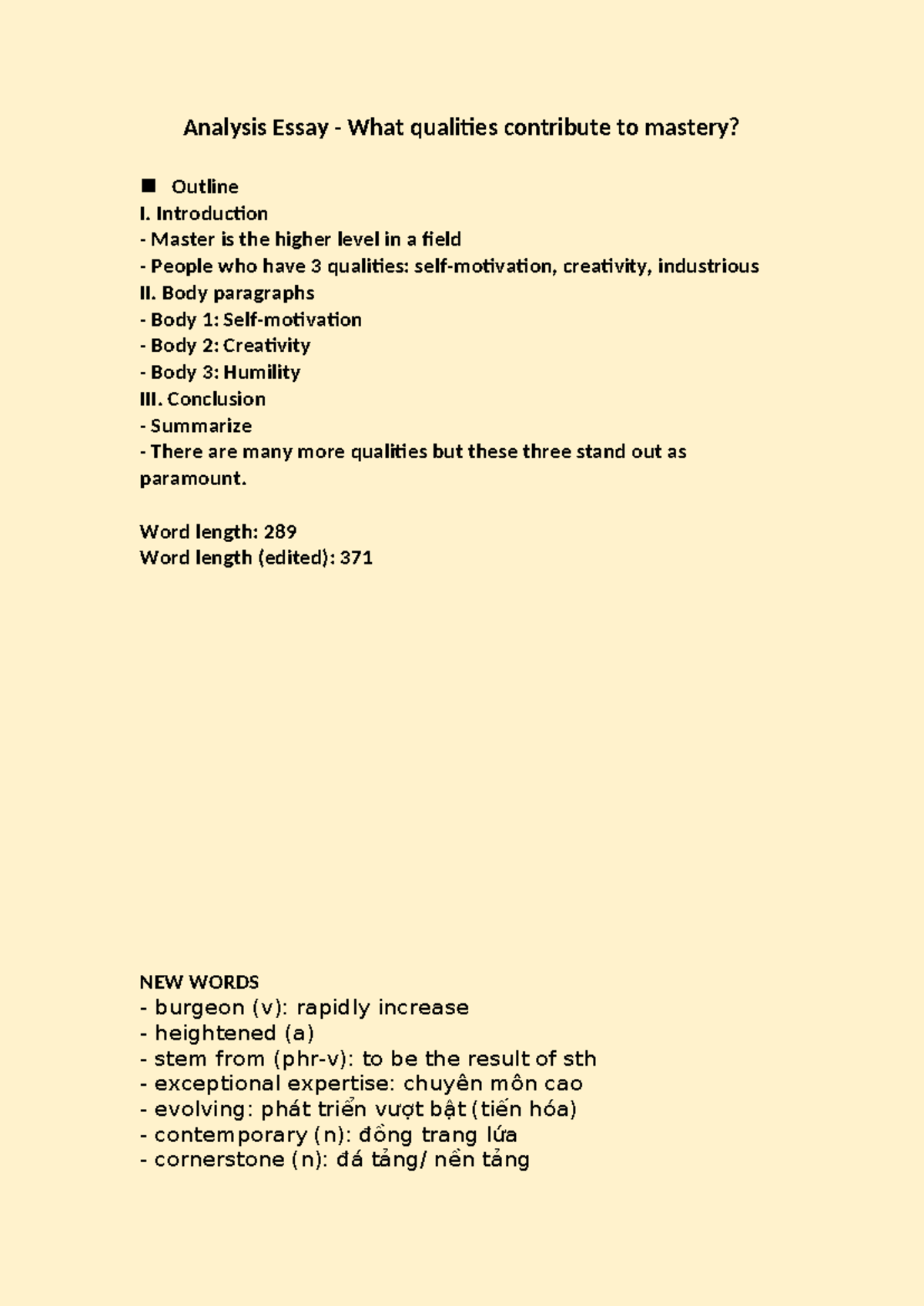 Analysis Essay - Qualities Essential for Mastery in Expertise - Studocu