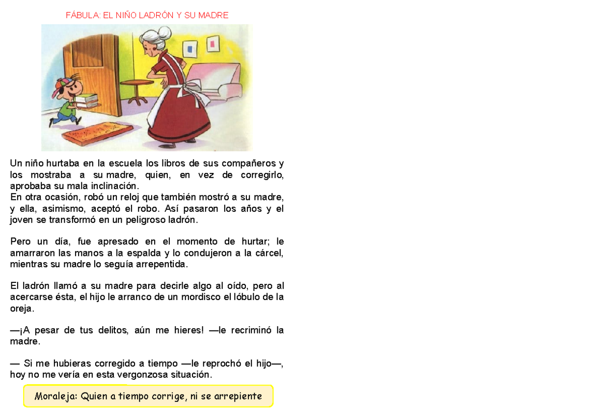 Fábula-EL NIÑO Ladrón Y SU Madre - FÁBULA: EL NIÑO LADRÓN Y SU MADRE Un ...