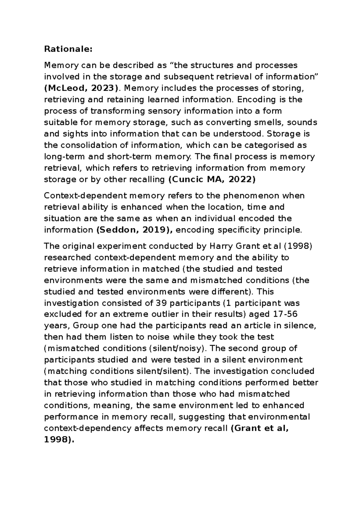 Psychology IA2 Final: Context-Dependent Memory Study by Ayan Ahmed ...