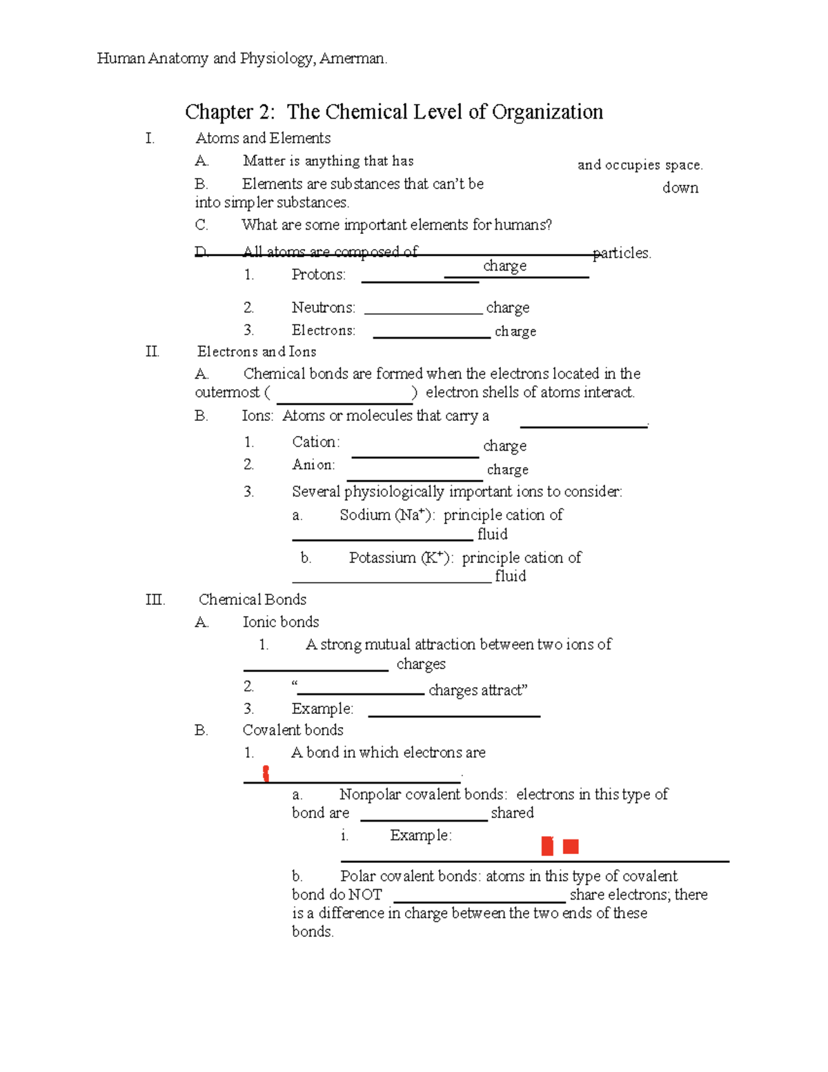 Bio 109 Chapter 2 Outline: The Chemical Level of Organization - Studocu