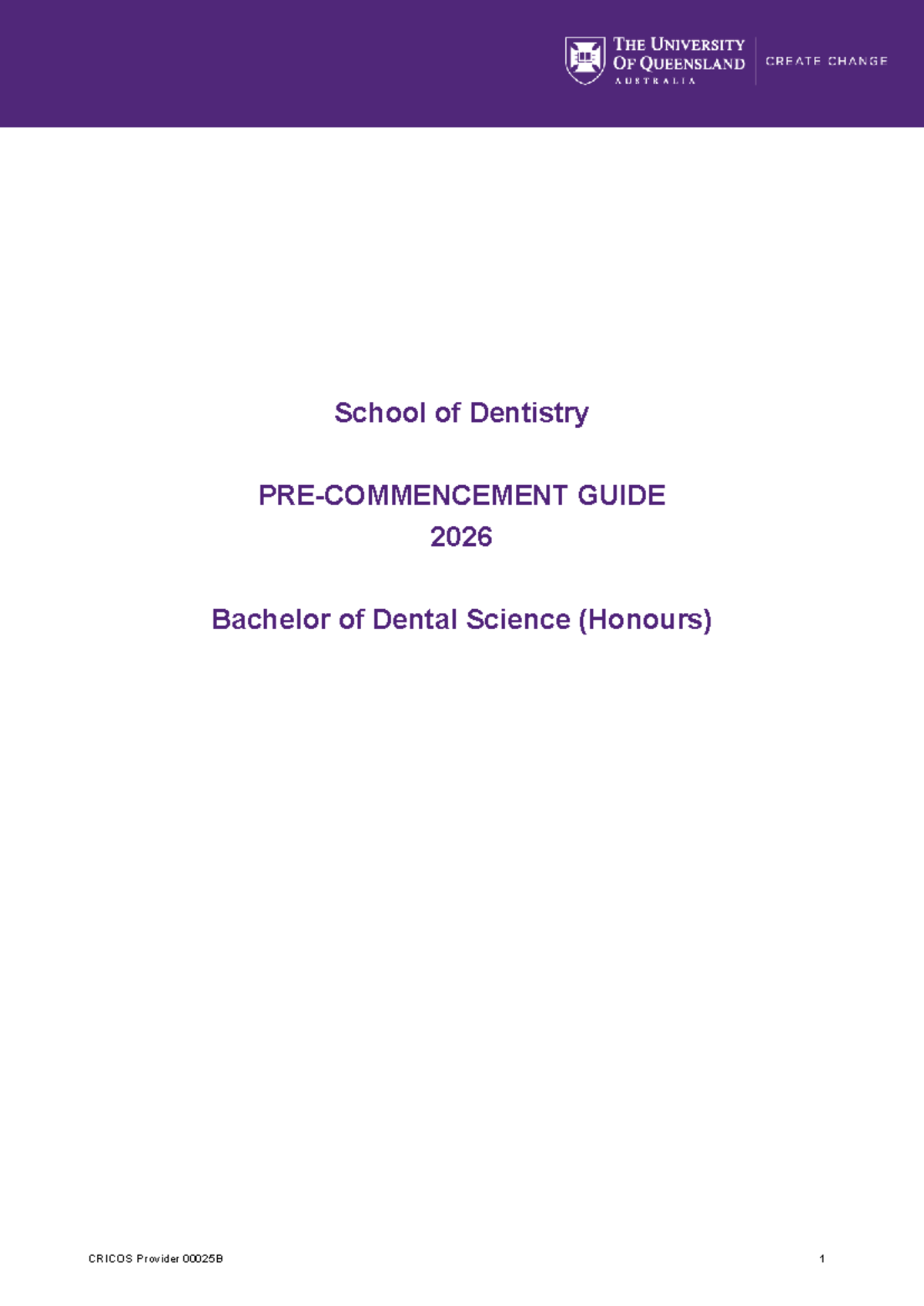 BDSc(Hons) 2026 Pre-Commencement Guide for New Students at UQ - Studocu