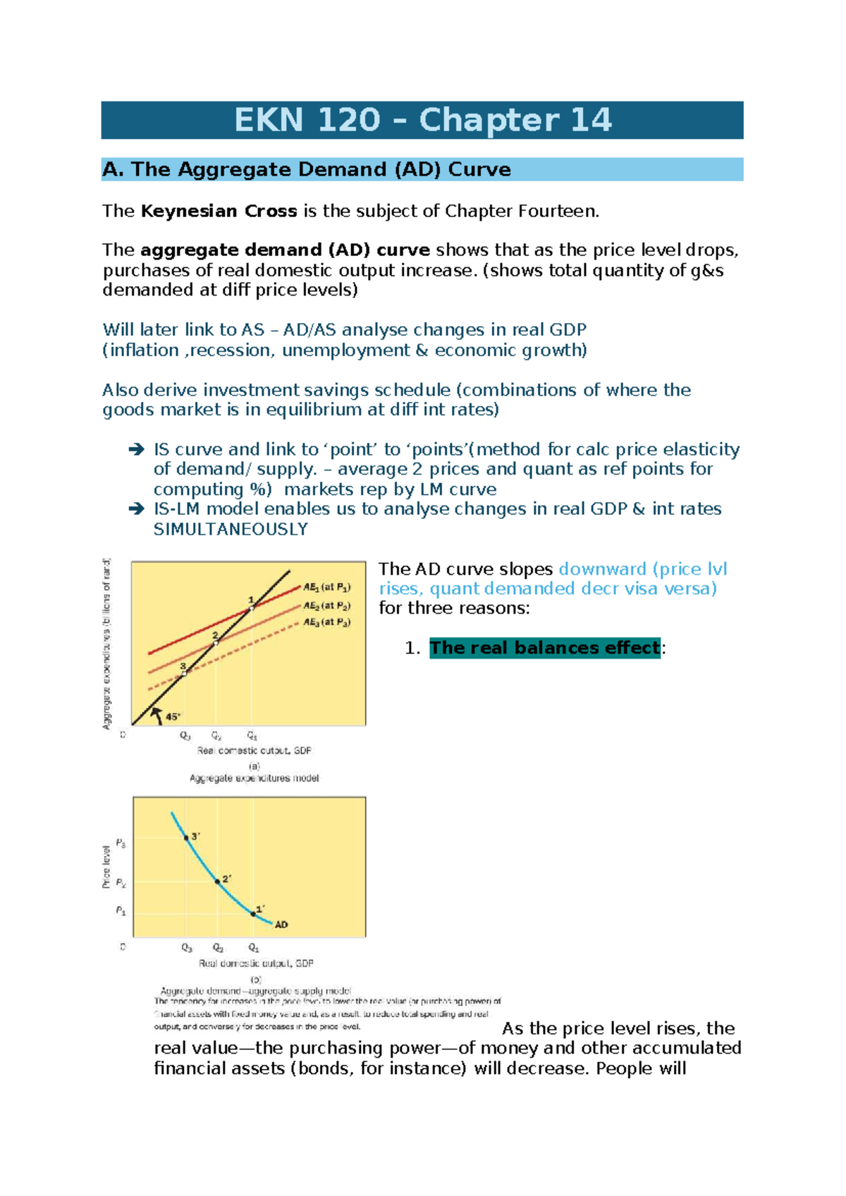 EKN 120 Chapter 14: Understanding the Aggregate Demand Curve - Studocu